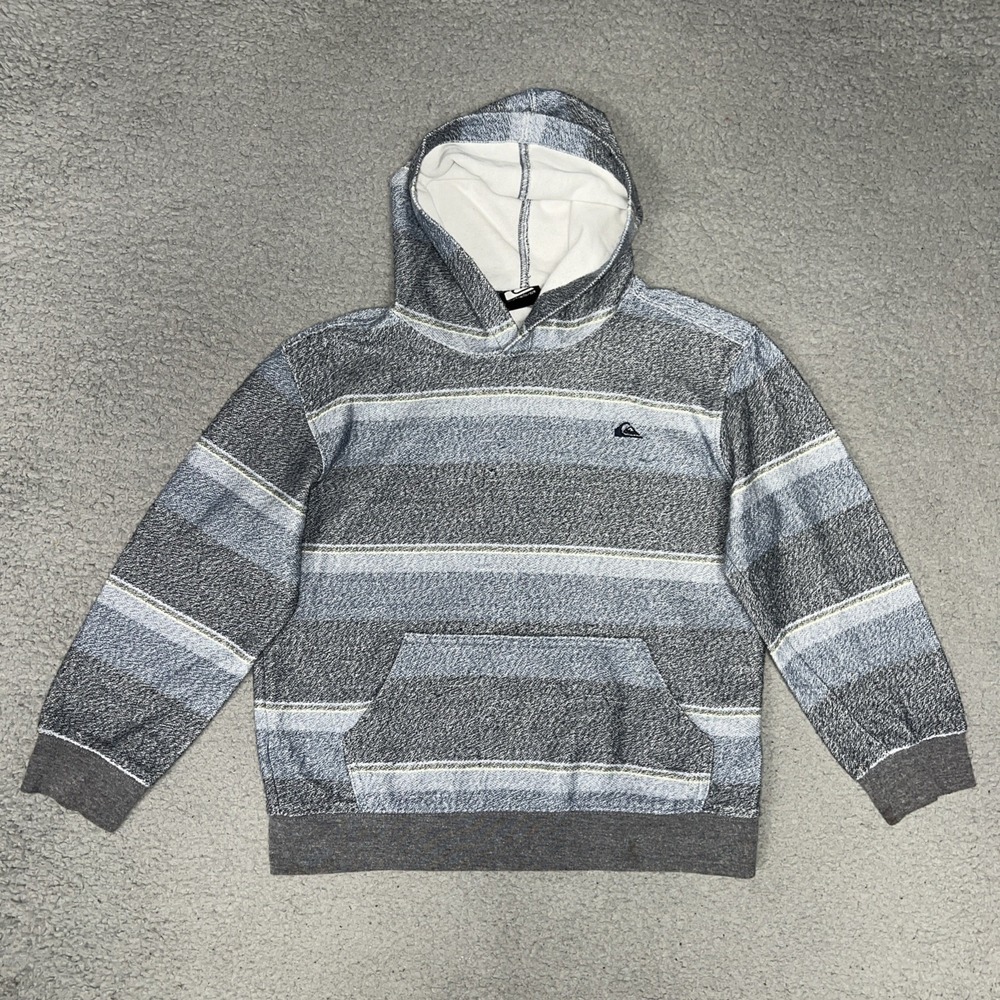 Quiksilver Great Otway French Terry Hoodie Youth Sz S (8) Gray Striped Pullover